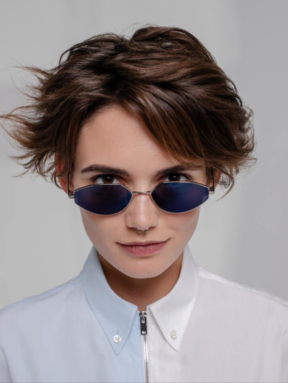 KLASSGLASS Silver Frame Blue Lens Sunglasses. UV Protection 400.